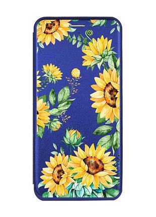Чехол-книжка с рисунком для samsung galaxy a10s (a107) синий :: подсолнухи (принт 288)