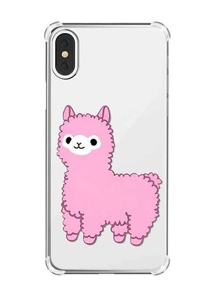 Чехол с утолщёнными углами на iphone x/xs :: лама розовая (принт 100)