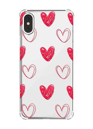 Чохол з потовщеними кутами на iphone x/xs :: сердечка червоні (принт 77)