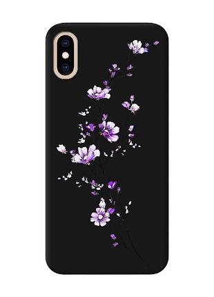 Матовый черный чехол на iphone xs max :: веточка цветов (принт 278)