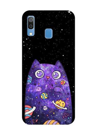 Матовий чохол з чорними боками на samsung galaxy a30 (2019)/a20 (2019) фіолетова кішка (принт 361)