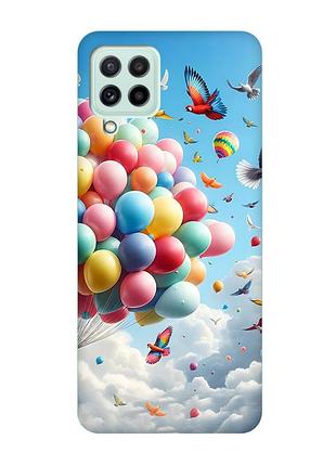 Матовый чехол с бирюзовыми боками на samsung galaxy m32/m22/a22 4g :: воздушные шарики (принт 365)