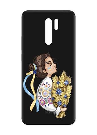 Матовий чорний чохол на xiaomi redmi 9 :: українка з колосками (патріотичний принт 172)