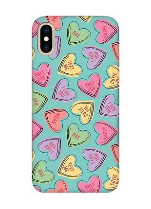 Матовый бирюзовый чехол на iphone xs max :: сердечка с текстом (принт 333)