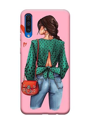 Матовый розовый чехол на samsung galaxy a50 (2019) a505 девушка в зеленом (принт 224)