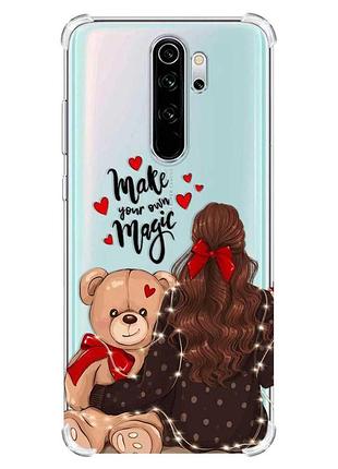 Чехол с утолщёнными углами на xiaomi redmi note 8 pro :: девушка с мишкой (принт 188)