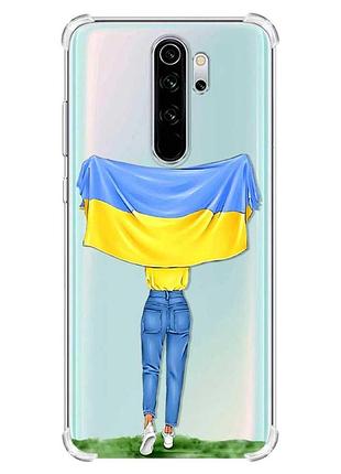 Чохол з потовщеними кутами на xiaomi redmi note 8 pro :: дівчина з прапором (принт 263)