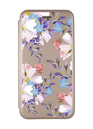Чехол-книжка с рисунком для xiaomi redmi 9c/10a золотой :: цветочный рисунок (принт 272)