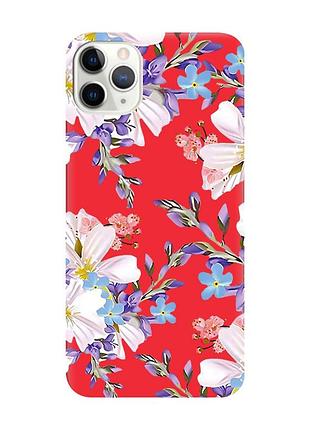 Матовый красный чехол на iphone 11 pro max :: цветочный рисунок (принт 272)