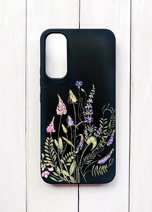 Матовый чехол на samsung a34 5g черный :: цветочная идиллия (принт 382)