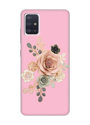Матовый розовый чехол на samsung galaxy a71 / a715 :: розы (принт 275)