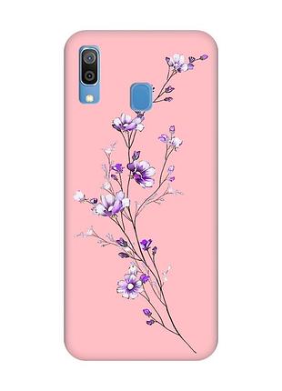 Матовый розовый чехол на samsung galaxy a30 (2019) / a20 (2019) :: веточка цветов (принт 278)