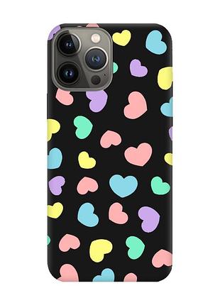 Матовий чорний чохол на apple iphone 13 pro :: різнокольорові сердечка (принт 335)