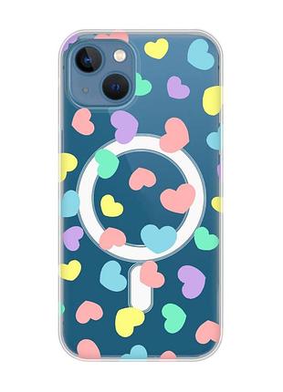 Магнітний чохол на iphone 13 (6.1) із підтримкою magsafe :: різнокольорові сердечка (принт 335)