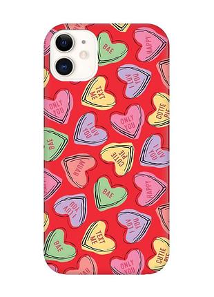 Матовый красный чехол на iphone 11 :: сердечка с текстом (принт 333)