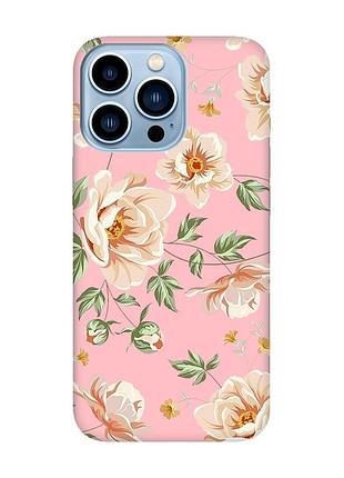 Матовый розовый чехол на iphone 13 pro max :: цветы пастельные (принт 277)
