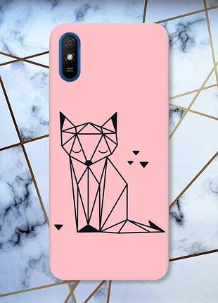 Матовий рожевий чохол на xiaomi redmi 9a лисиця (принт 126)