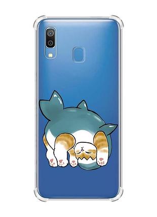 Чохол з потовщеними кутами на samsung galaxy a30 (2019)/a20 (2019) котик акула (принт 378)
