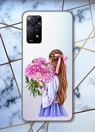 Прозрачный чехол для xiaomi redmi note 11 pro/12 pro 4g :: девушка с пионами (принт 11)