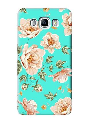 Матовый бирюзовый чехол на samsung galaxy j7(2016) j710 :: цветы пастельные (принт 277)