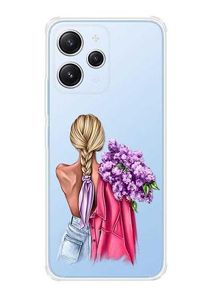Чохол з потовщеними кутами на xiaomi redmi 12 :: дівчина з бузком (принт 7)