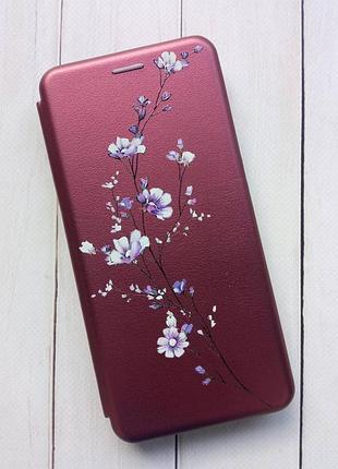 Чохол-книжка з малюнком для xiaomi redmi note 10 pro/10 pro max бордовий :: гілочка квітів (принт 278) 2