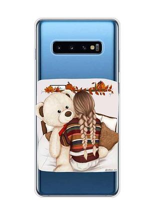 Прозорий чохол на samsung galaxy s10 plus :: дівчинка з ведмедиком (принт 117)