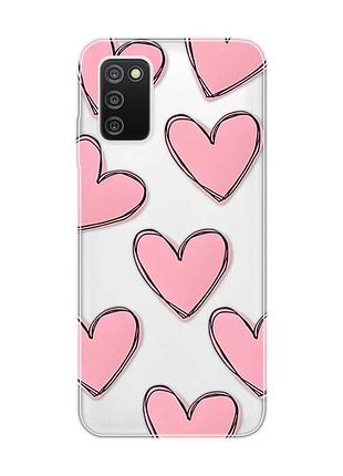 Прозорий чохол на samsung galaxy a03s :: сердечка рожеві (принт 78)