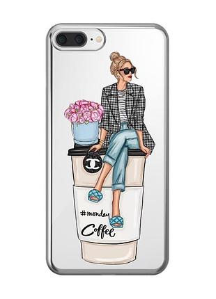 Прозрачный чехол на iphone 7 plus/8 plus :: девушка на кофе (принт 228)