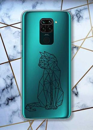 Прозорий чохол на xiaomi redmi note 9 котик (принт 124)