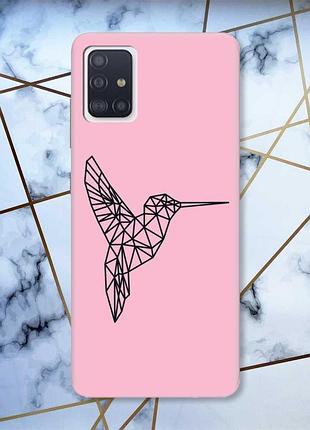 Матовый розовый чехол на samsung galaxy a71 / a715 колибри принт 122