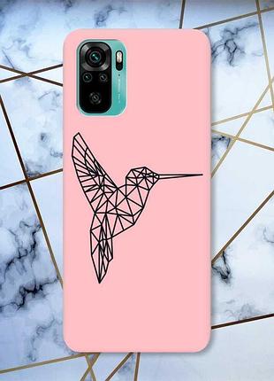 Матовый розовый чехол на xiaomi redmi note 10 / note 10s колибри принт 122