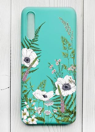 Матовий бірюзовий чохол на samsung galaxy a50 (2019) a505/a30s :: квіти польові (принт 363)