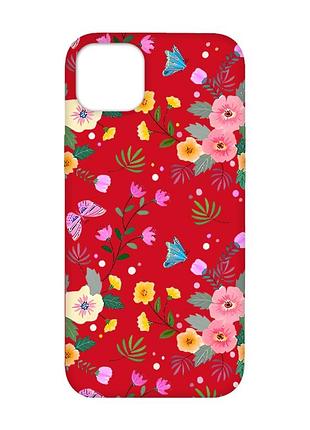 Матовый красный чехол на iphone 14 plus :: цветочный фон (принт 369)