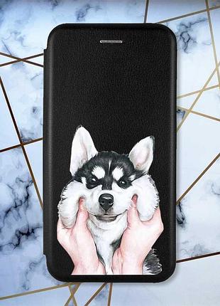 Чехол-книжка с рисунком для xiaomi redmi note 8t черный; мордочка (принт 121)