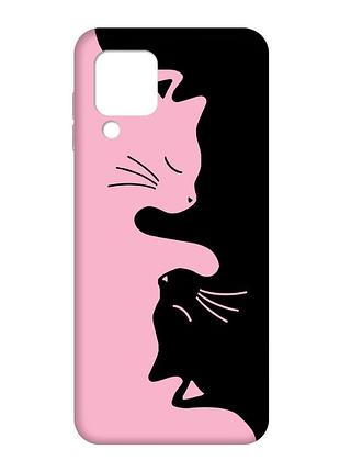 Матовый розовый чехол на samsung galaxy m32/a22/m22 4g :: кошечки (принт 118)