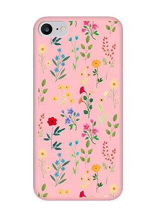 Матовый розовый чехол на iphone 7/8/se 2020 :: цветочный фон (принт 269)
