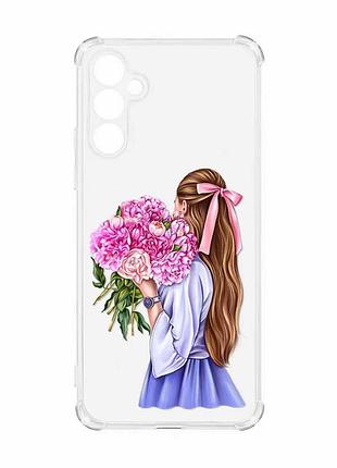 Чехол с утолщенными углами на samsung galaxy a55 (a556) :: девушка с пионами (принт 11)