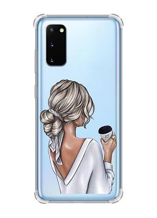 Чохол із потовщеними кутами на samsung galaxy s20 plus дівчина з латте (принт 227)