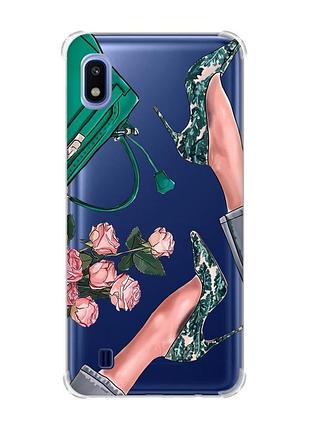Чехол с утолщёнными углами для samsung galaxy a10 (2019)/a105 туфельки и цветы (принт 225)