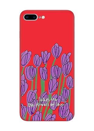 Матовый красный чехол на iphone 7 plus/8 plus :: тюльпаны (принт 265)