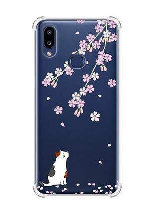 Чехол с утолщенными углами на samsung galaxy a10s/a107 :: котик и сакура (принт 283)