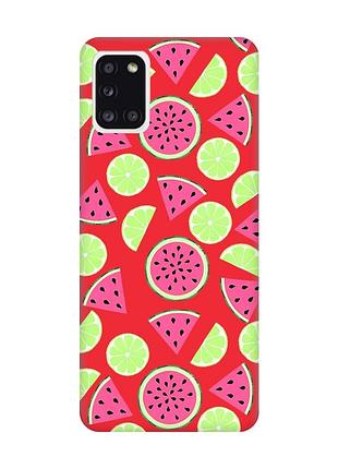 Матовый красный чехол на samsung galaxy a31 :: арбузы и лайм (принт 345)