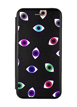 Чехол-книжка с рисунком для samsung galaxy a50 (2019) a505/a30s черный :: разноцветные глаза (принт 336)