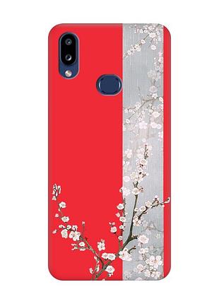 Матовый красный чехол на samsung galaxy a10ѕ a107 :: цветущая сакура (принт 285)