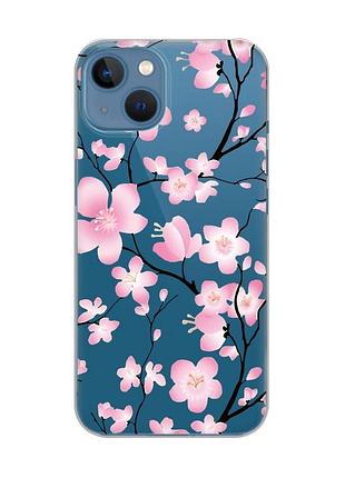 Прозрачный чехол на iphone 13 :: цветущая сакура (принт 282)