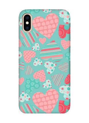 Матовий бірюзовий чохол на iphone xs max :: різнокольорові сердечка (принт 334)
