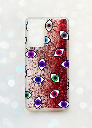 Чохол з плаваючими блискітками на samsung galaxy a52 (a525) червоний :: різнокольорові очі (принт 336)