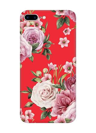 Матовий червоний чохол на iphone 7 plus/8 plus :: рожеві квіти (принт 287)