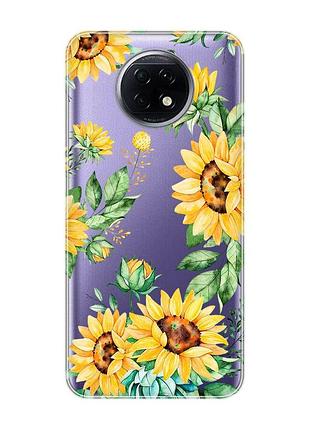 Прозрачный чехол для xiaomi redmi note 9t/redmi note 9 5g :: подсолнухи (принт 288)